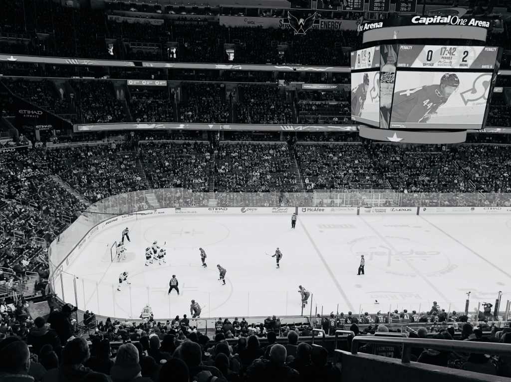 Hockey players in an arena