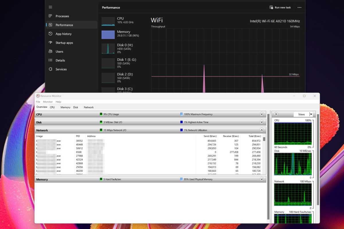 Task Manager network resource monitor screenshot