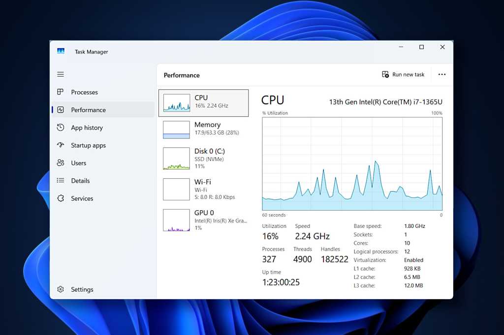 Task Manager performance tab overview screenshot