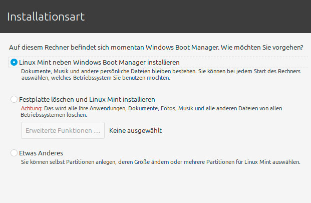 Installation: Ist Linux Mint parallel zu Windows installiert, wählen Sie beim Booten das gewünschte System aus.