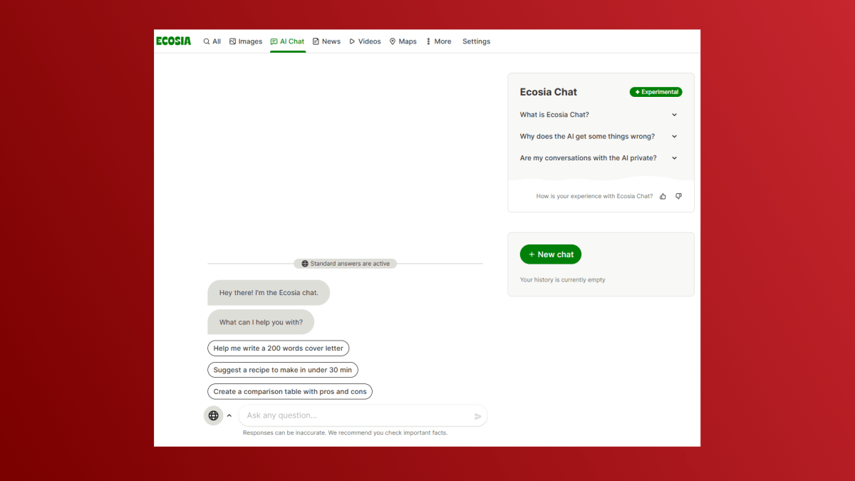 Ecosia Chat example screenshot