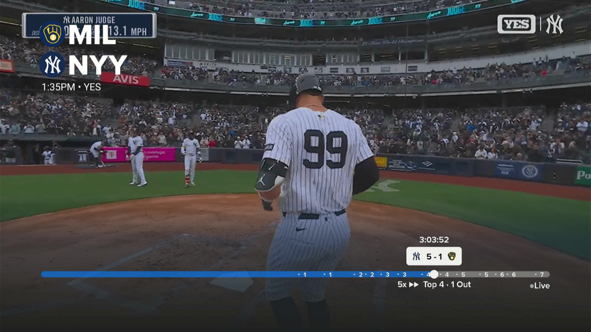 MLB TV video player with scores and innings highlighted